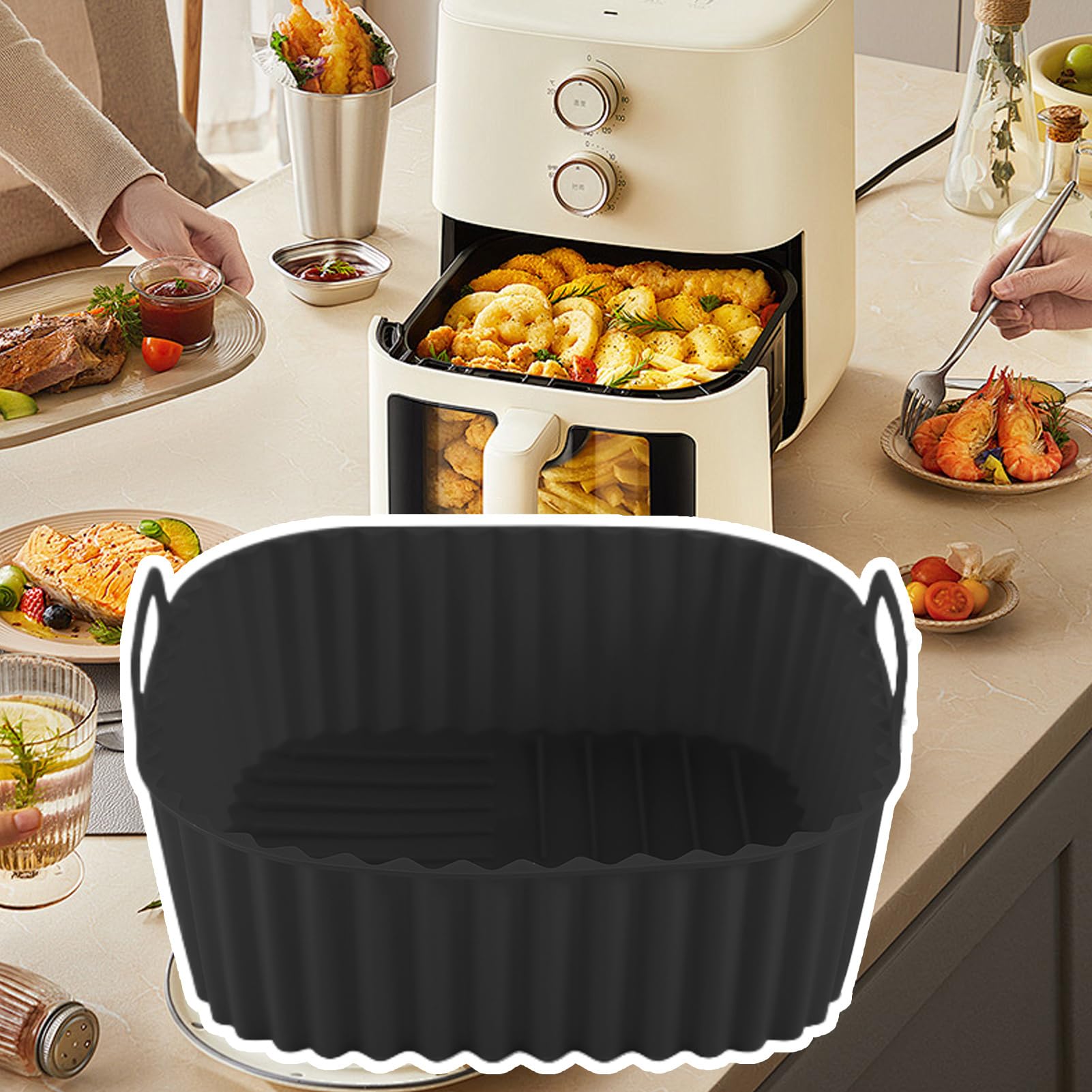 Silicone Basket For Air Fryer, Non-stick Baking Tray Kitchen Cookware For Cooking, Square Air Fryer Plate, Roasting Grilling Pizza Cake Family Indoor Apartment Outdoor Camping