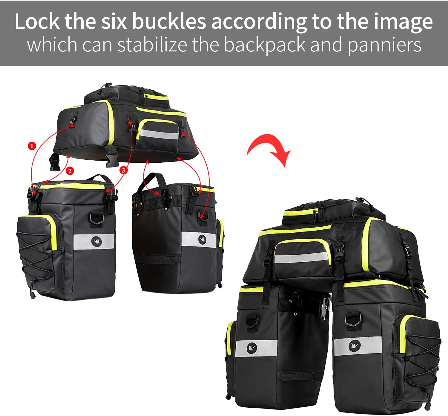 HUNTVP 3 in 1 Multifuctional Bicycle Expedition Touring Cam Pannier Bag (Fluorescent green)