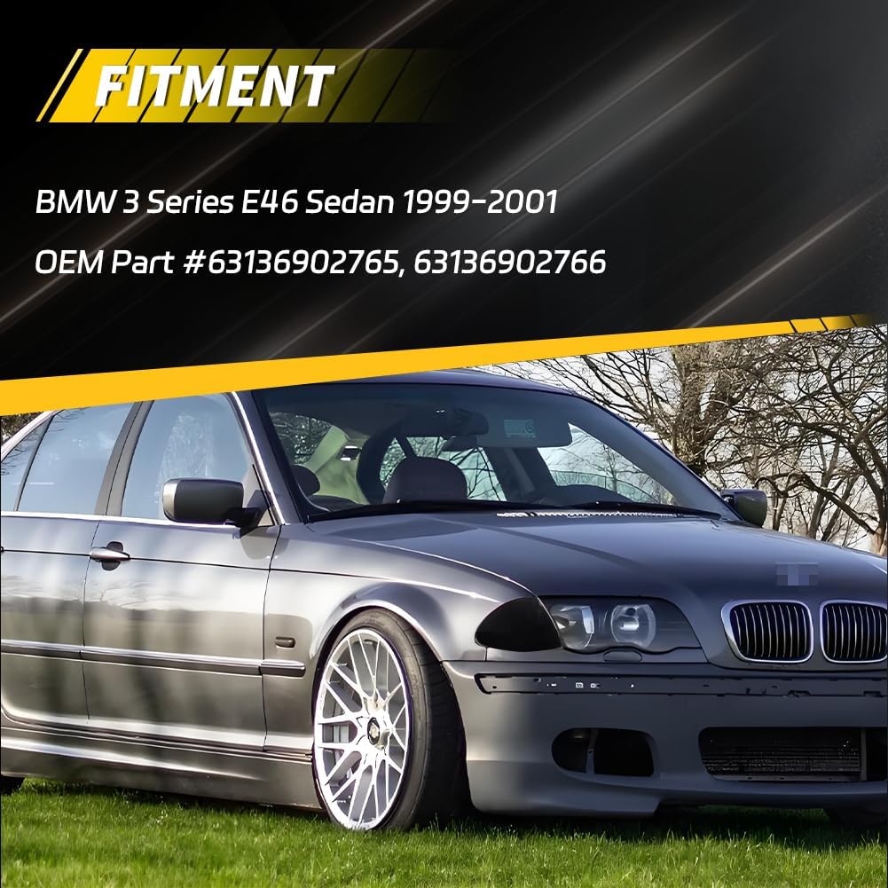 Parking Corner Signal Light Housing Compatible with B-M-W 3-Series E46 4-Door Sedan Pre-LCI Pre-Facelift 1999-2001, [DOT Certified] Corner Turn Signal Lamp Cover [No Bulbs], 2 PCS, Smoked Lens