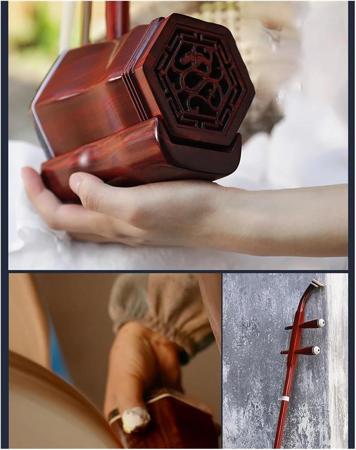 木製 二胡 茶色 呂建華老紅木北京六角二胡23 - 二胡弦堂