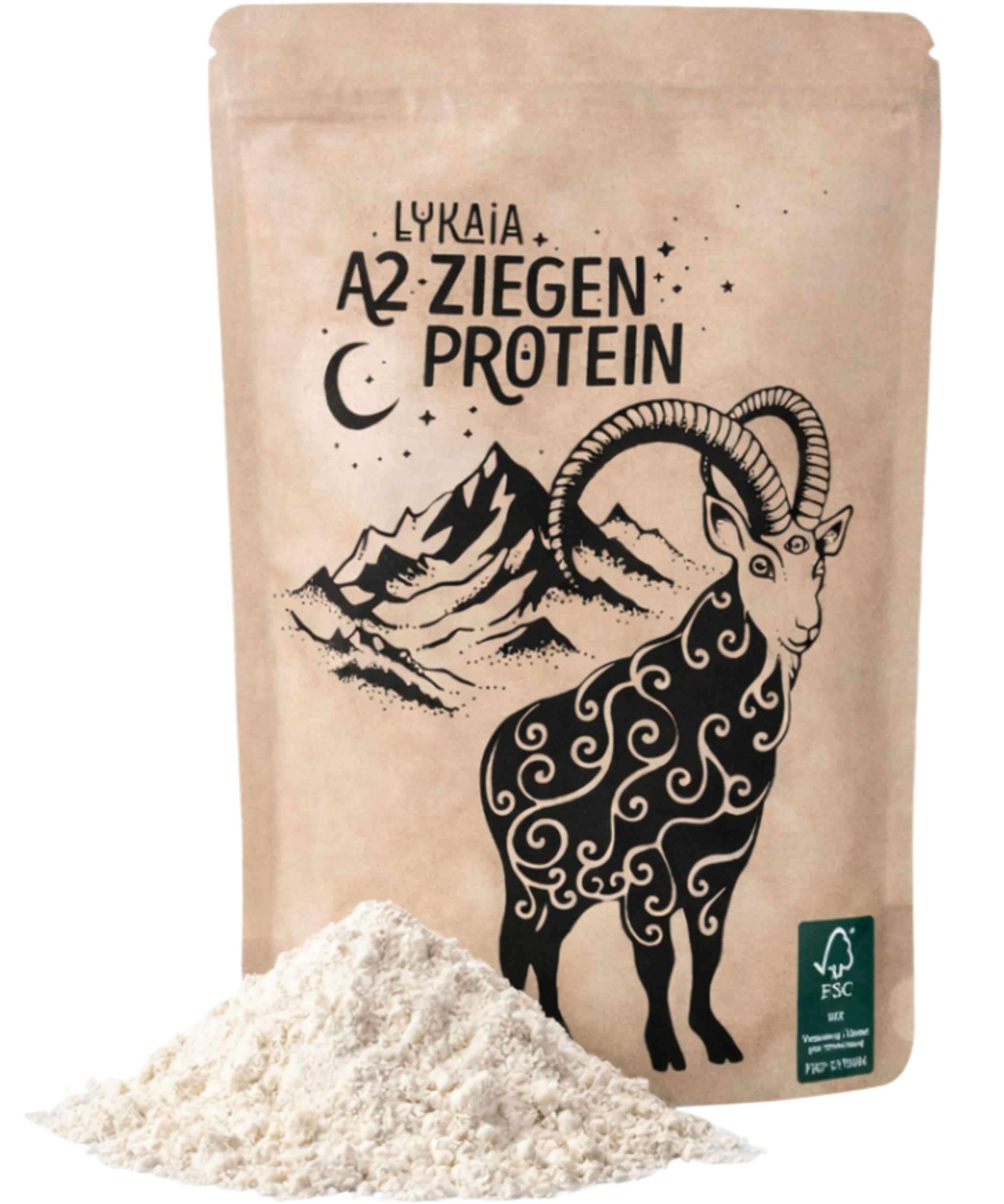 LYKAIA A2 Ziegen Protein 300 g - natürliches Proteinpulver ohne Zusatzstoffe aus 100% A2 Milch. Hochwertig und gut verträglich wegen ursprünglicher A2 Struktur - neutral und cremig