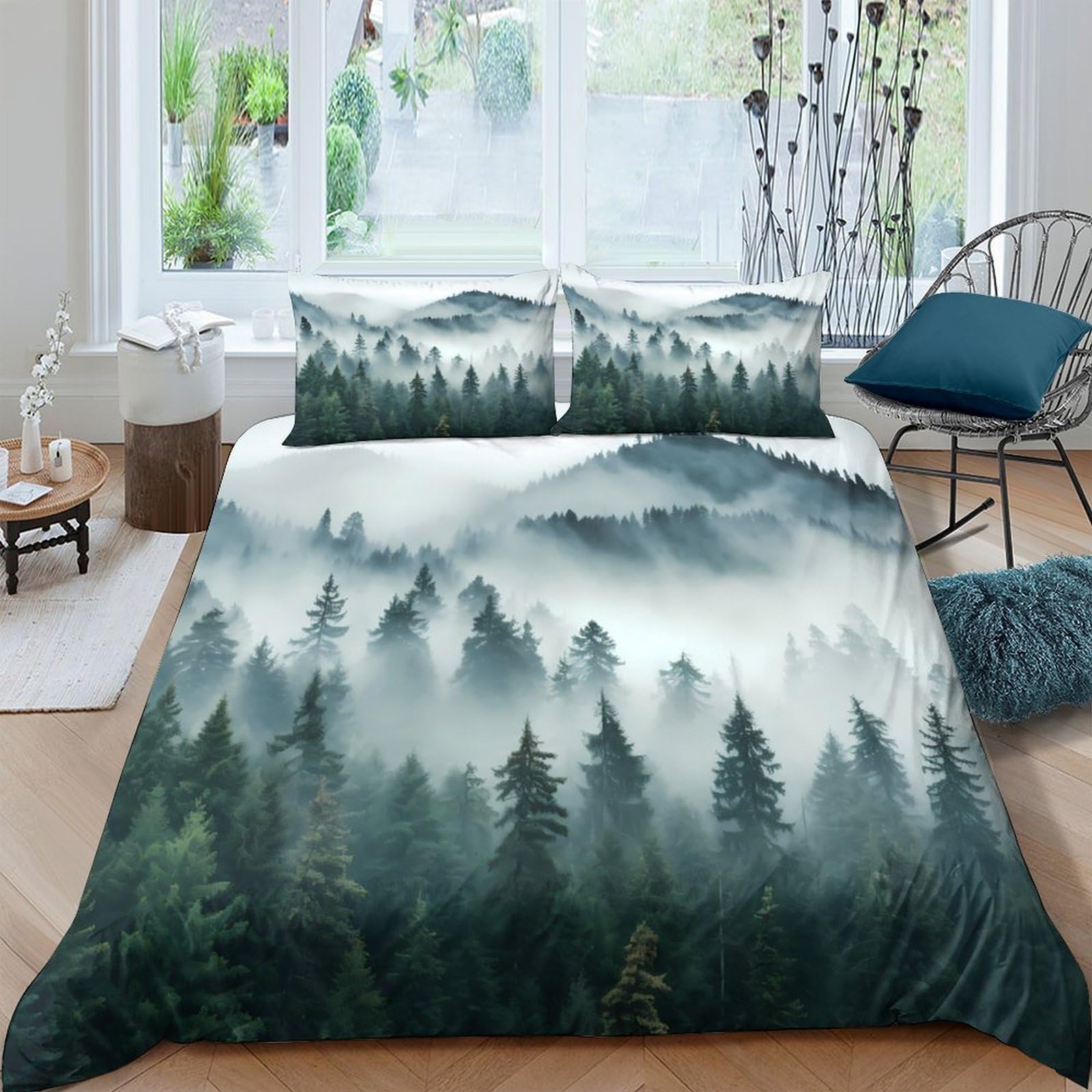 Ctjqhvkz Style-6 3D Printed Misty Forest Fitted Sheet Microfiber Soft Breathable Pine Mountain Bed Cover For Bedroom Guest Room Decor Single（135X200cm）
