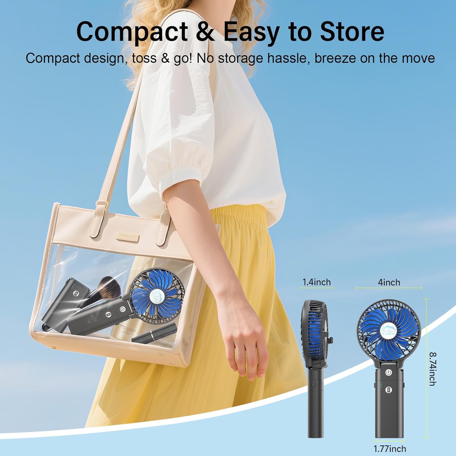 HandFan 10400mAh Powerful Handheld Fan, 40Hrs Long-Lasted Hand Fan Rechargeable, Mini Personal Fans Foldable, Heavy Duty Battery Fans Portable for Travel Beach Concerts Cruise Makeup(Blue Blade) - Image 8