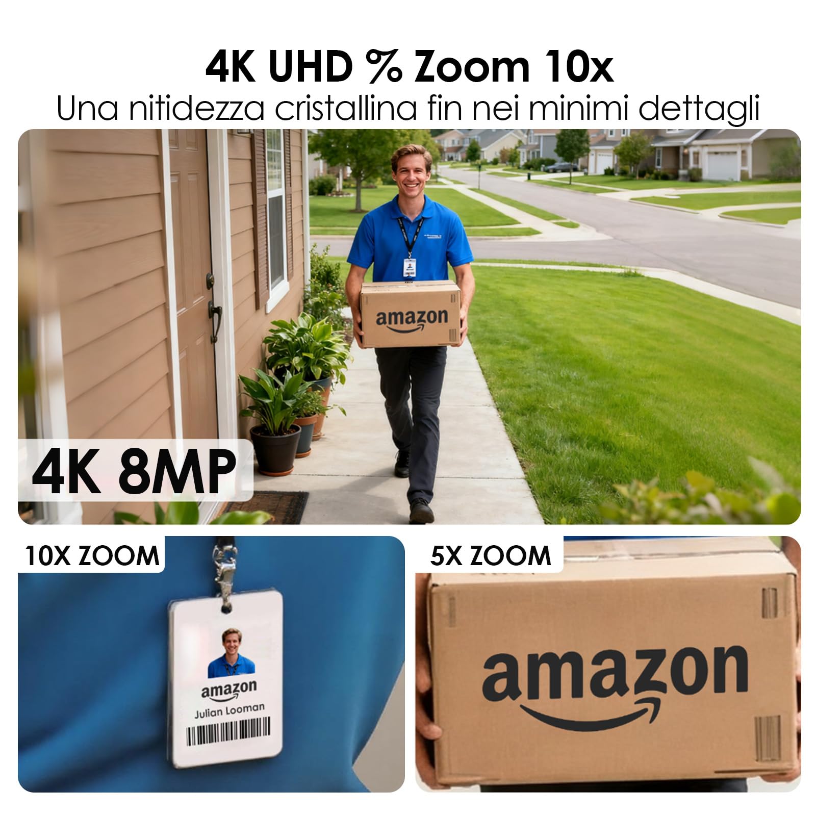 CZEview 4K UHD Telecamera Wi-Fi Esterno Solare Senza Fili a Batteria, 360° PTZ, Videocamera Sorveglianza con Pannello Solare, Rilevazione di Movimento PIR con Allarme, IP65 (4K 8MP)