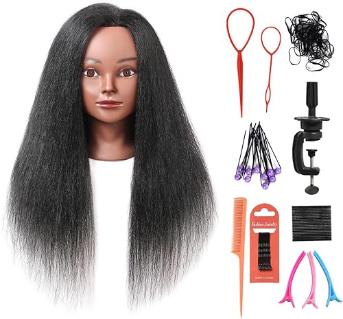 SOPHIRE 16" 100% Real Hair Mannequin Head with stand, Hairdresser Cosmetology Mannequin Manikin Training Practice Doll Head for Braiding Hairstyling - Black