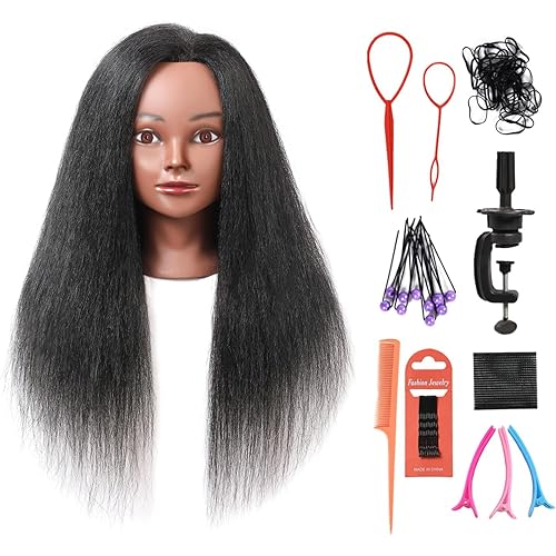 SOPHIRE 16" 100% Real Hair Mannequin Head with stand, Hairdresser Cosmetology Mannequin Manikin Training Practice Doll Head for Braiding Hairstyling - Black