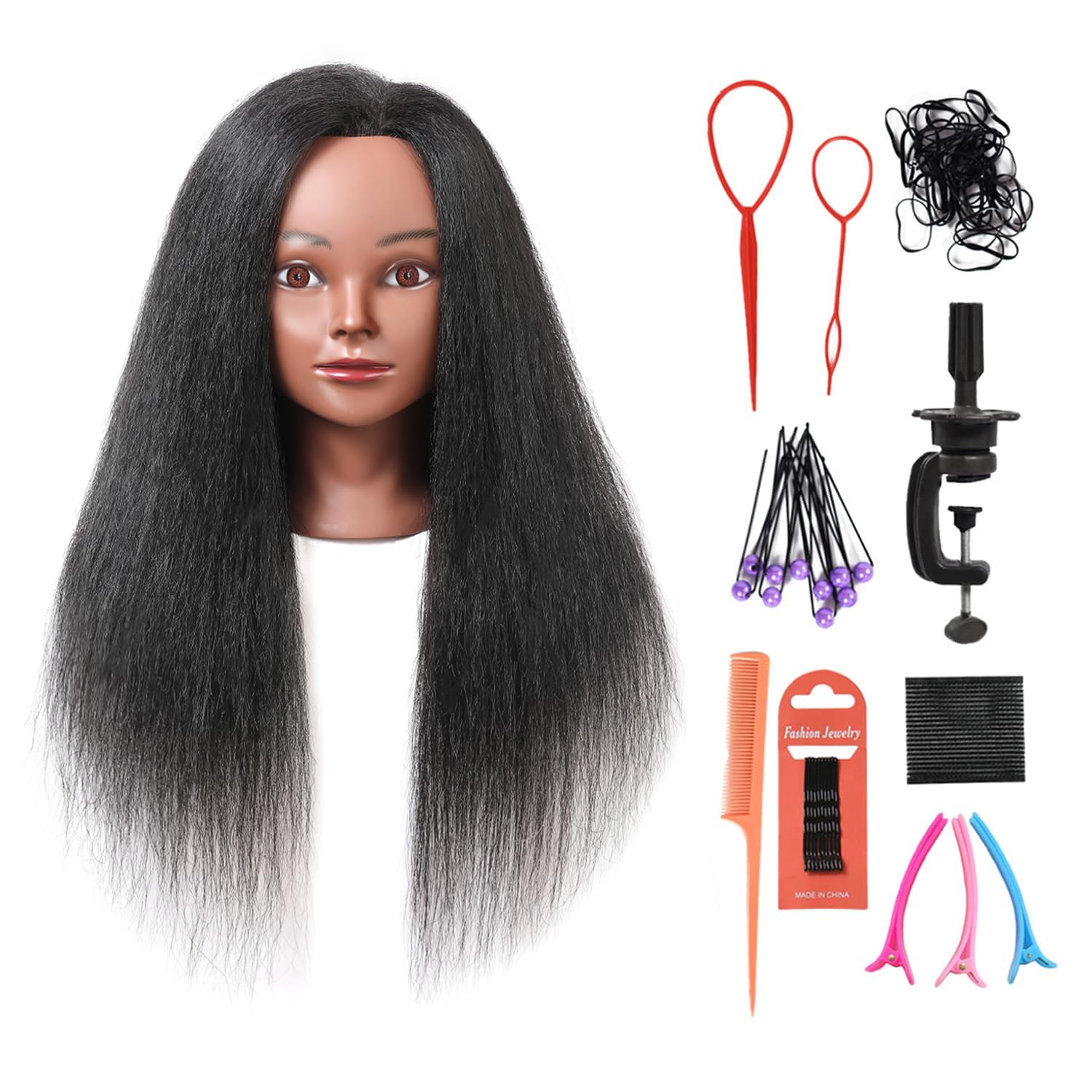 SOPHIRE 16" 100% Real Hair Mannequin Head with stand, Hairdresser Cosmetology Mannequin Manikin Training Practice Doll Head for Braiding Hairstyling - Black
