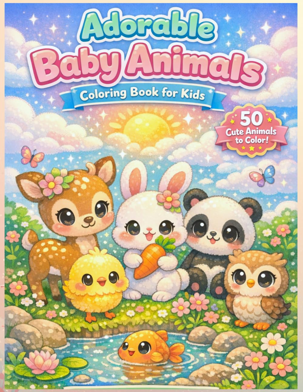 Adorable Baby Animals Coloring Book: Cute Animals, Birds & Ocean Friends for Kids – Fun and Relaxing Coloring Pages
