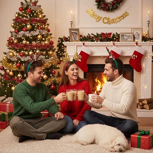 Miniatura 5 de Riceshoot 20 diademas de Navidad iluminadas con purpurina LED de reno, diademas de Navidad coloridas para Navidad, accesorios de Navidad para niños