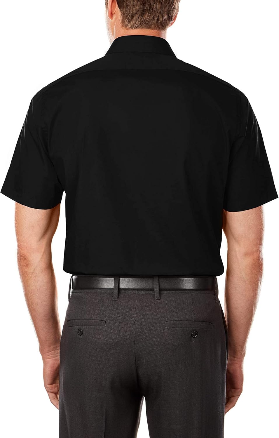 Van Heusen Men's Short Sleeve Dress Shirt Regular Fit Poplin Solid 14.5" Neck Black