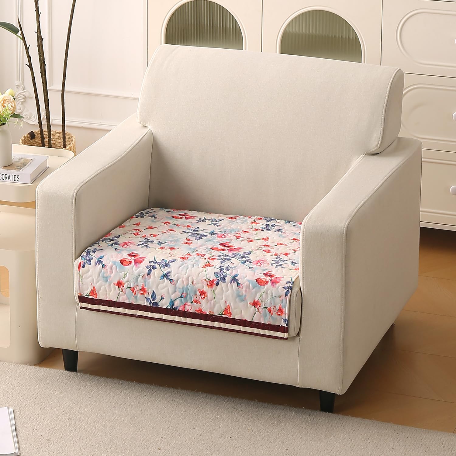 Velvet Sofa Backrest Mat - Pansies Teal -13