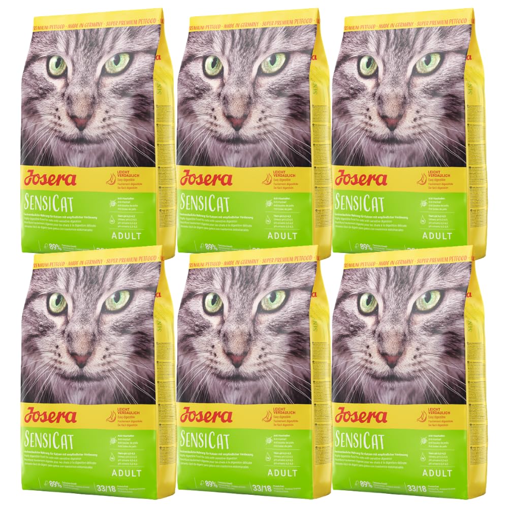 Josera SensiCat complete food for adult cats | Sensitive stomach | For fussy cats| Gluten free | Anti-Hairball | Skin & Coat | Herbs & Fruits | 6x2kg