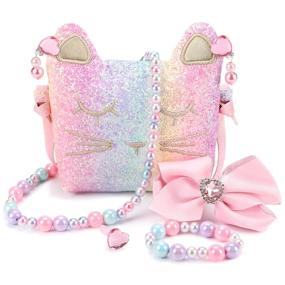 mibasies Purse for Little Girls Dress Up Jewelry Pretend Play Kids Accessories Toddler Cat Gifts