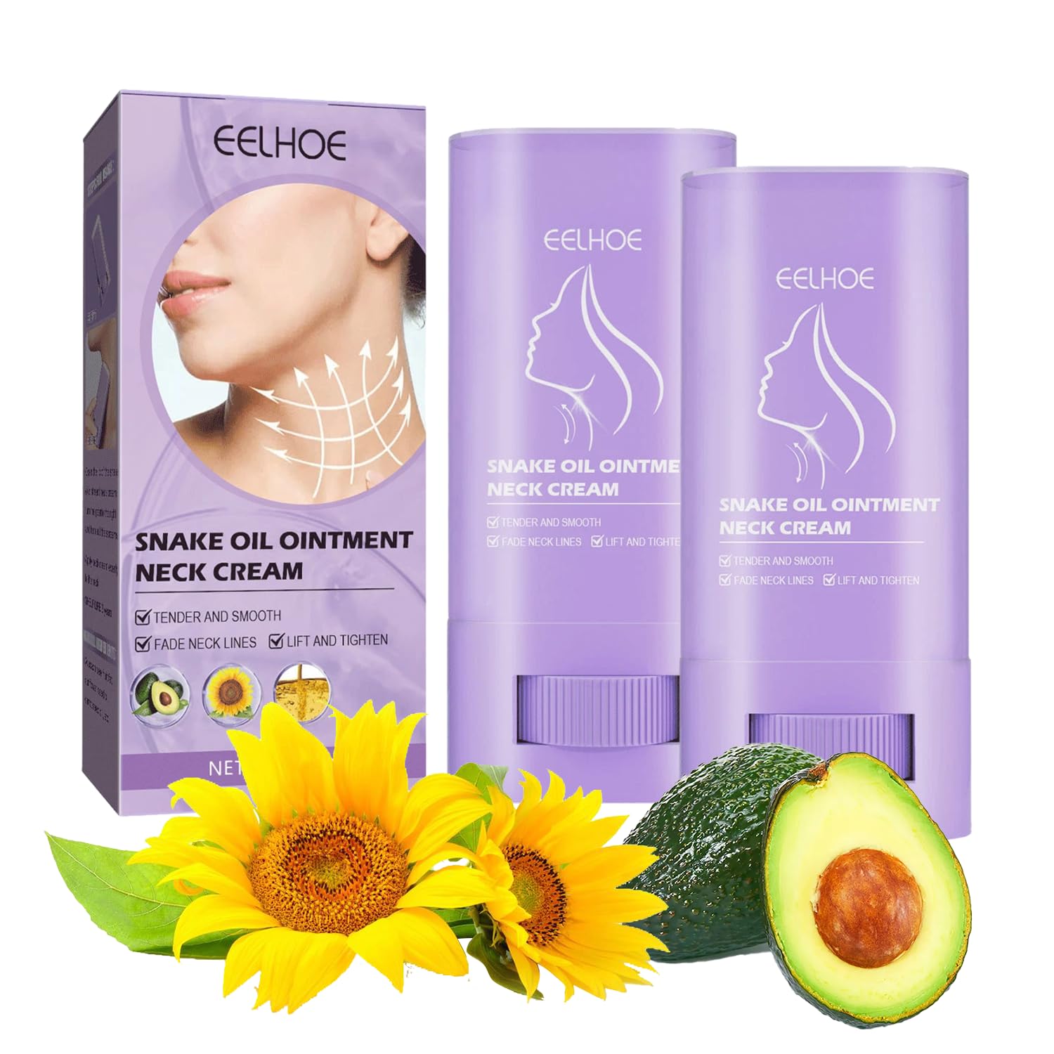 2Pcs Neck Cream Firming & Lifting, Avocado Resin & Sunflower Oil Neck Tightening Cream Stick