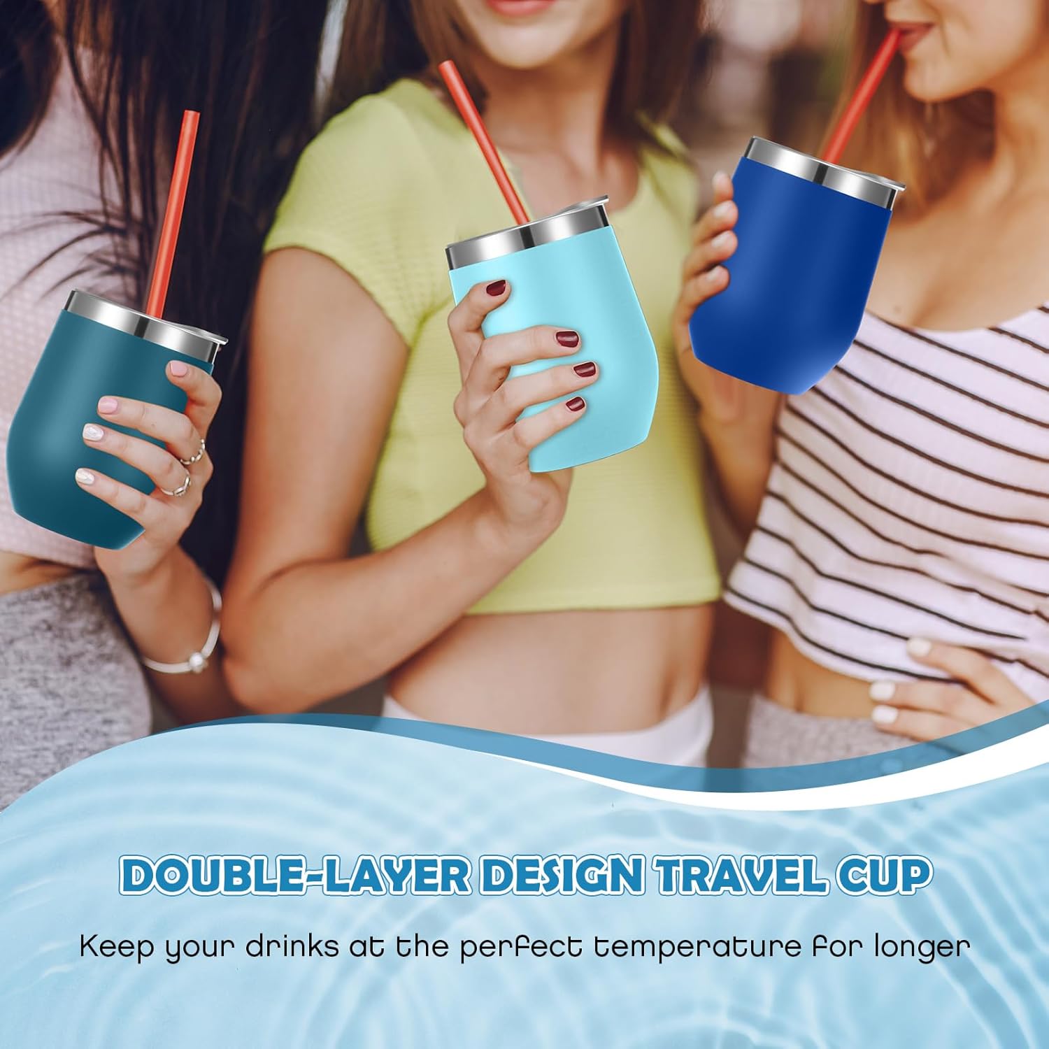 Baderke 12oz Wine Tumbler Bulk with Lid Gradient Color Stainless Steel Insulated Wine Tumbler Cup Reusable Travel Mug for Women Mother Bachelorette Wedding Party(Gradient Blue,8 Pcs)