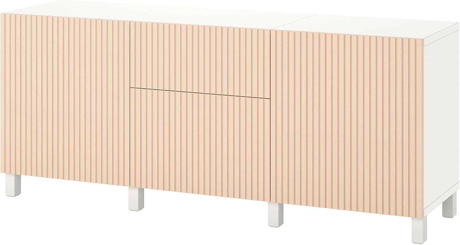BESTÅ Storage combination with drawers, white Björköviken/birch veneer, 180x42x74 cm