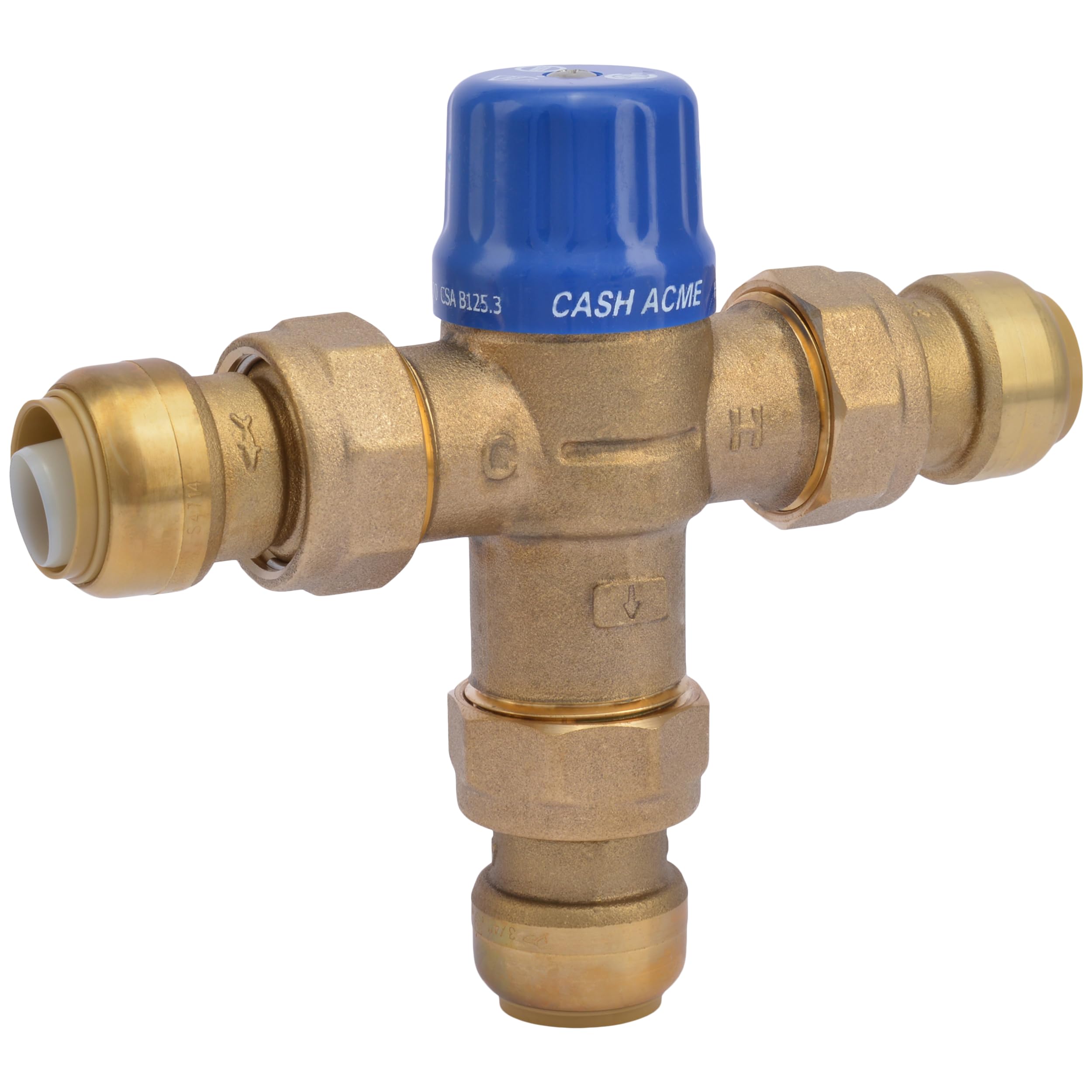 Cash Acme 3/4 Inch HG110-D Thermostatic Mixing Valve with SharkBite Union Connections