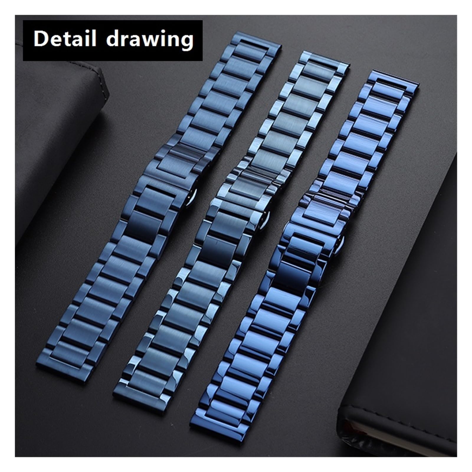 Cinturino in Acciaio Inossidabile, Colore Blu Scuro, Cinturino da Polso in Metallo con estremità Curva, 18 mm, 19 mm, 20 mm, 22 mm, 24 mm, Adatto for l'uso Quotidiano(Full Matte,24mm)