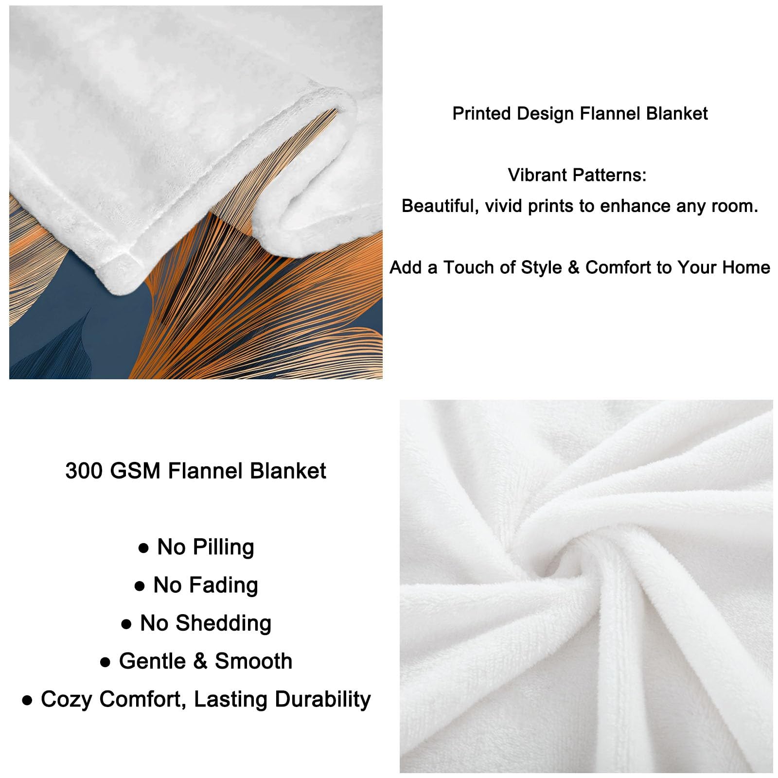 Genérico Manta con Estampado Moderno Exquisito Hoja Grande, Manta Gris Oscuro de Franela para Sofá Cama Extra Cálido Sobrecama 220 x 240 cm — Caliente Transpirable para Otoño e Invierno