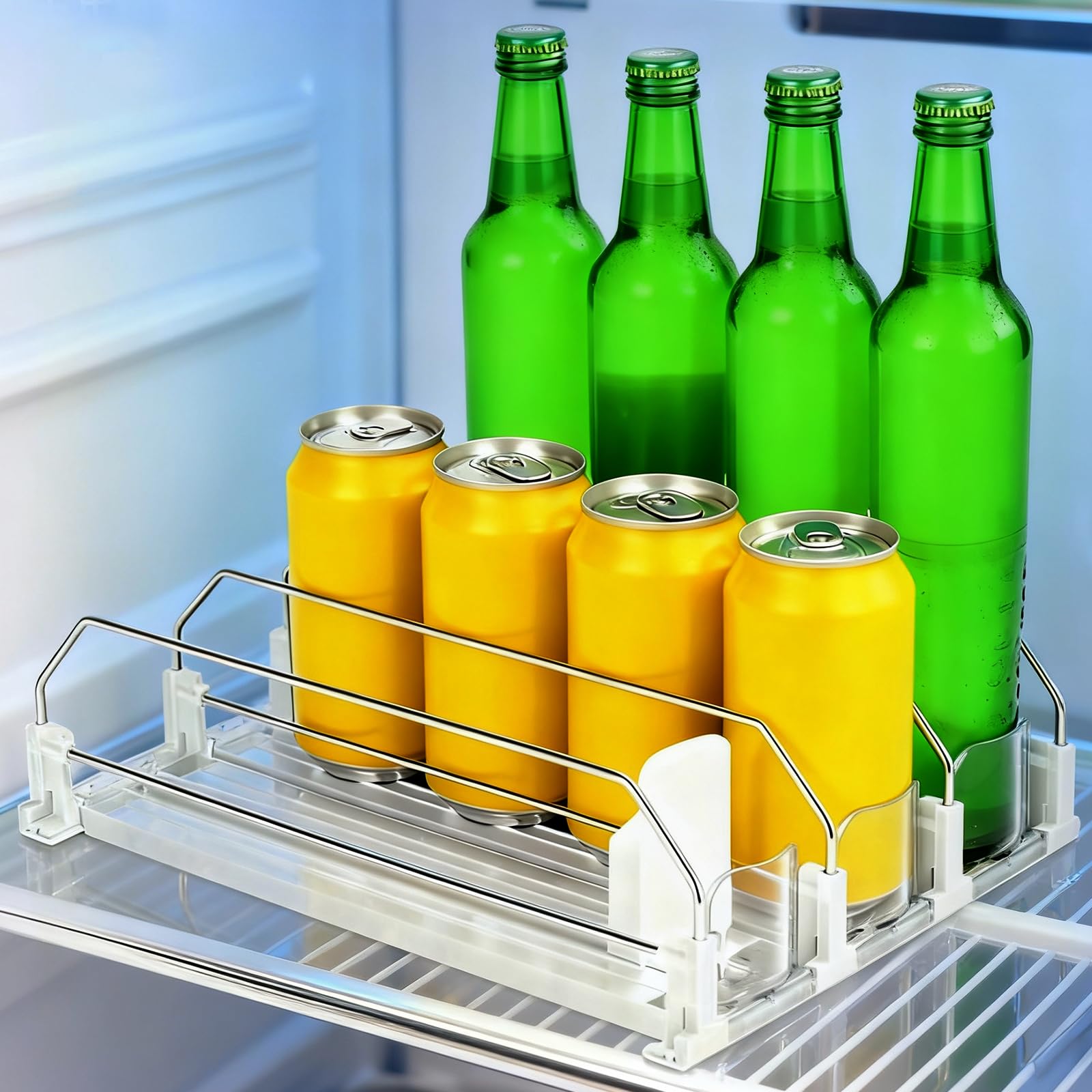 Euablfo Automatisch GeträNkehalter KüHlschrank, 3 Reihen Kühlschrank Organizer Dosen, 31×25cm Getränke Organizer Kühlschrank, Kühlschrank Organizer Für Getränke, Bier, Soda Küche, Haushalt & Wohnen