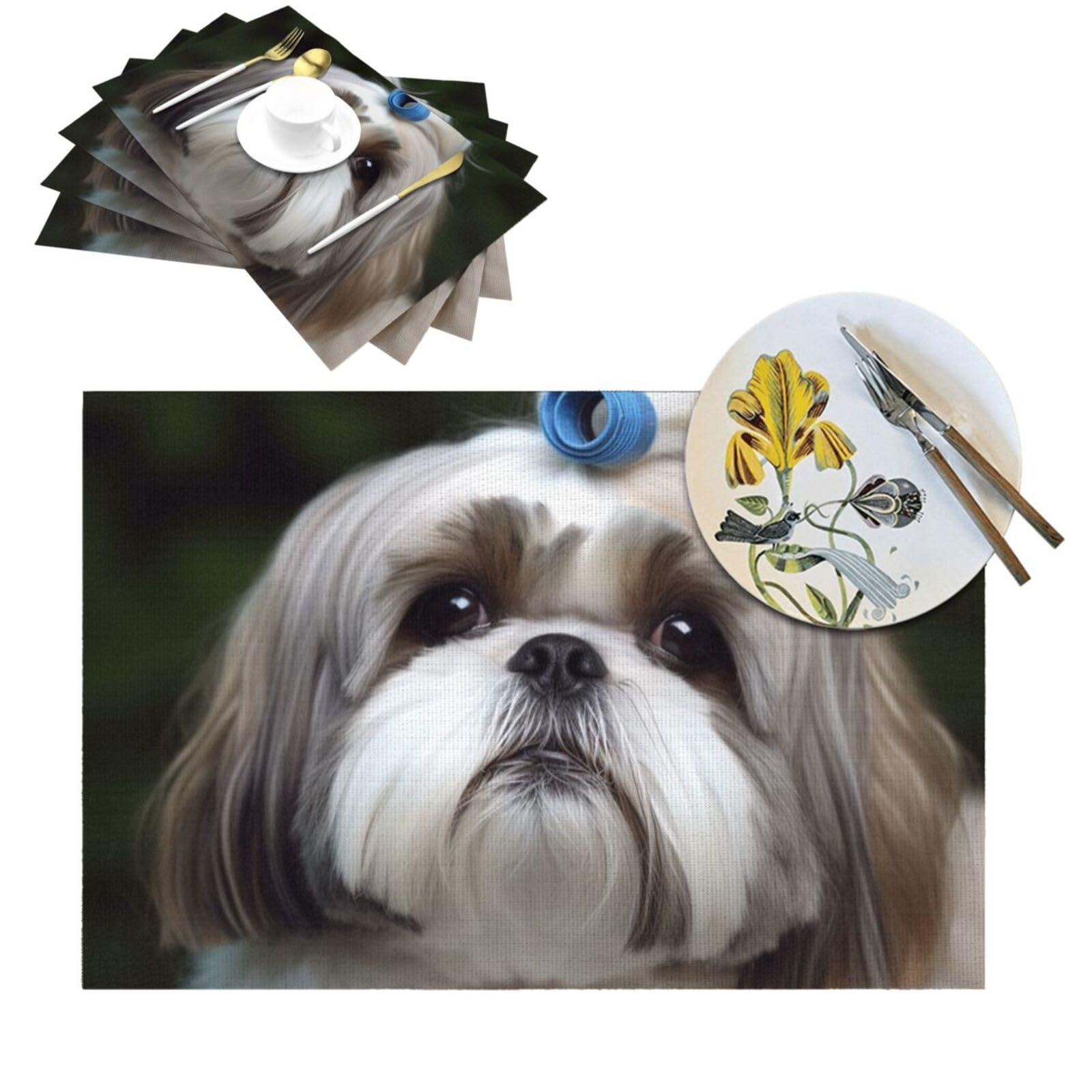 Set de table PVC résistant chaleur motif chien Shih Tzu 30x45cm