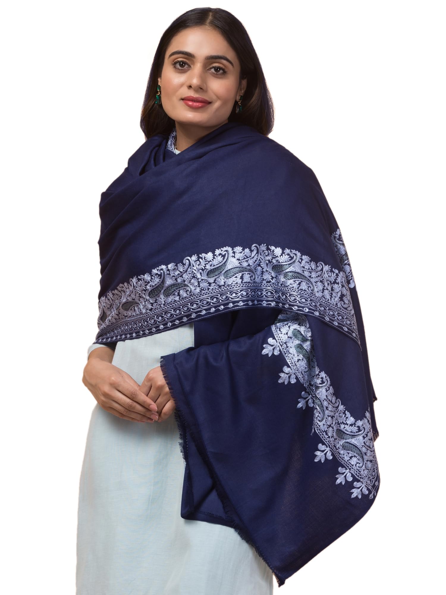 Women's Border Embroidery Shawl/Stole, Pure Wool Feel, Full Size Shawl for Ladies (40x80 inches)-image-23