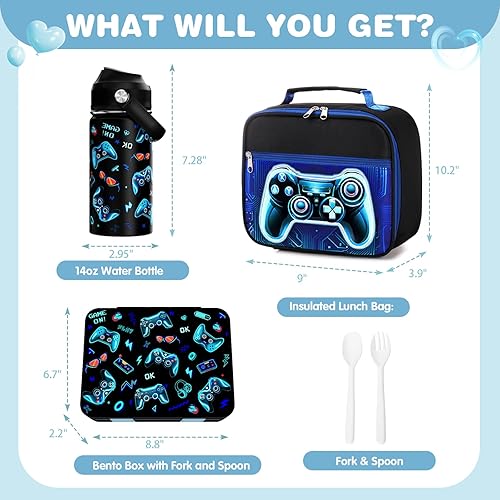 Miniatura 2 de Bevalsa Lonchera Bento para niños con 6 compartimentos, botella de agua de metal de acero inoxidable, bolsa aislada y utensilios, contenedor de