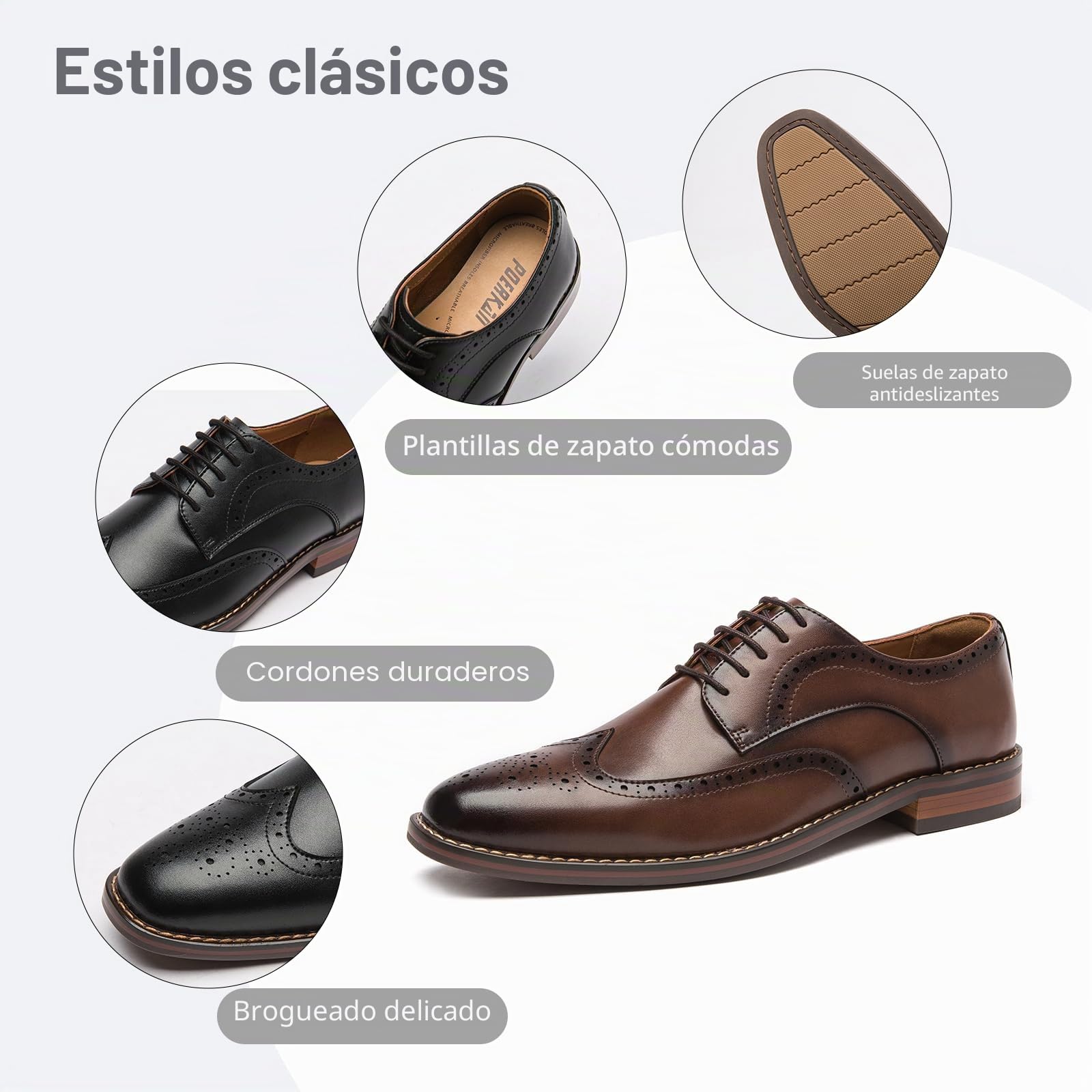 Poerkan Men's Oxford & Derby Formal Dress Shoes: Lace - up Leather Classics in Black and Brown with Patent Brogue Details