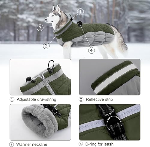 Miniatura 3 de Lelepet Chaqueta cálida de invierno para perro abrigo reflectante con cremallera con arnés abrigo resistente al viento para clima frío chaqueta de