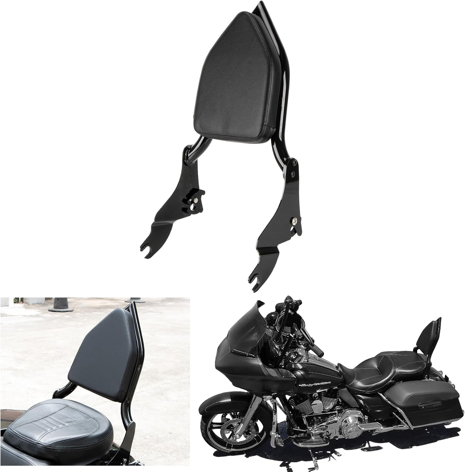 Sissy Bar, PSLER Motorcycle Detachable Backrest Passenger Purpose Seat Back Pad Cushion Adjustable Freely Removable for Touring Street Glide Electra Glide Road Glide Road King 2009-2025