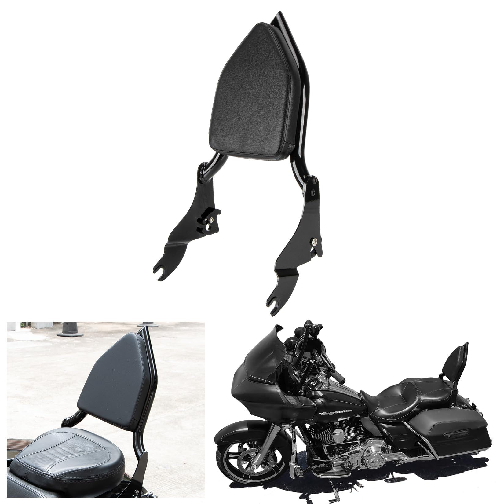 Black Leather Rear Passenger Sissy Bar Cushion Pad For Harley Honda Suzuki – No Bracket