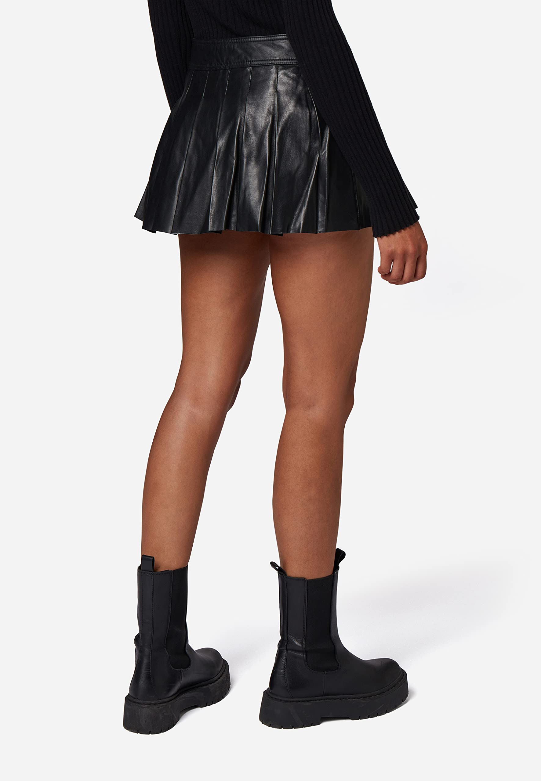 RICANO Plated Skirt - Damen Mini Leder-Rock aus echtem Lamm Leder in schwarz