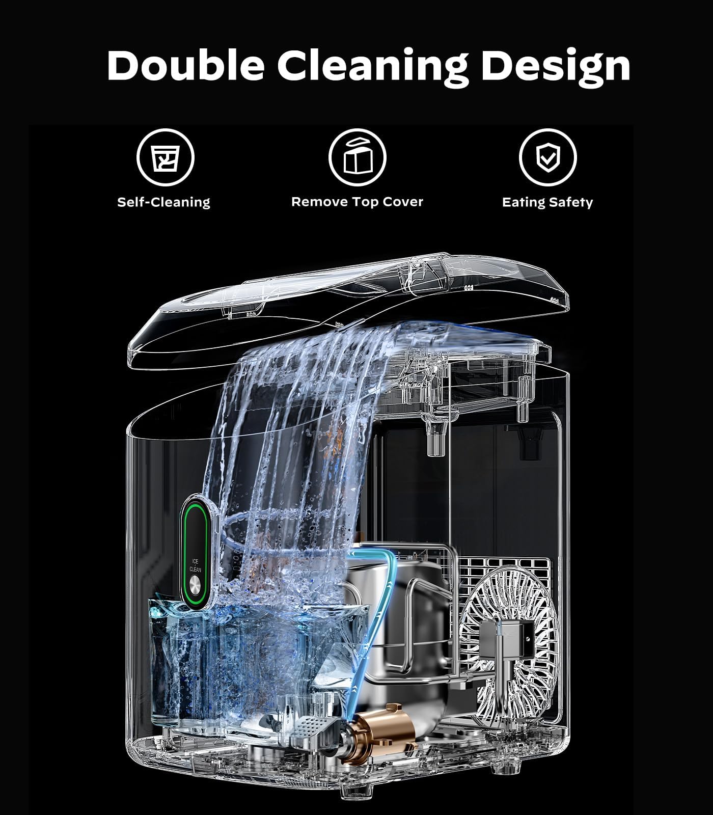 Marsail Countertop Nugget Ice Maker With Self-Cleaning & Removable Lid, 33lbs/24h Chewable Pellet Ice Machine For Home/Kitchen/Office, Stainless Steel on Fridge.com - View 3