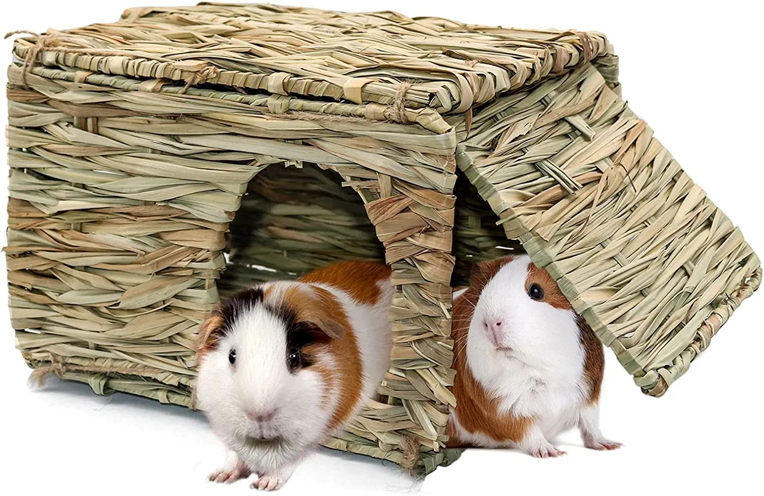Ecoodisk Green Extra Large Grass House Large Wood Guinea Pig Hideout Hand Woven Natural Grass Hideaway Foldable Bed Hut Small Animals Pets Houses Hideouts For Bunny Guinea Pig Chinchilla Ferret
