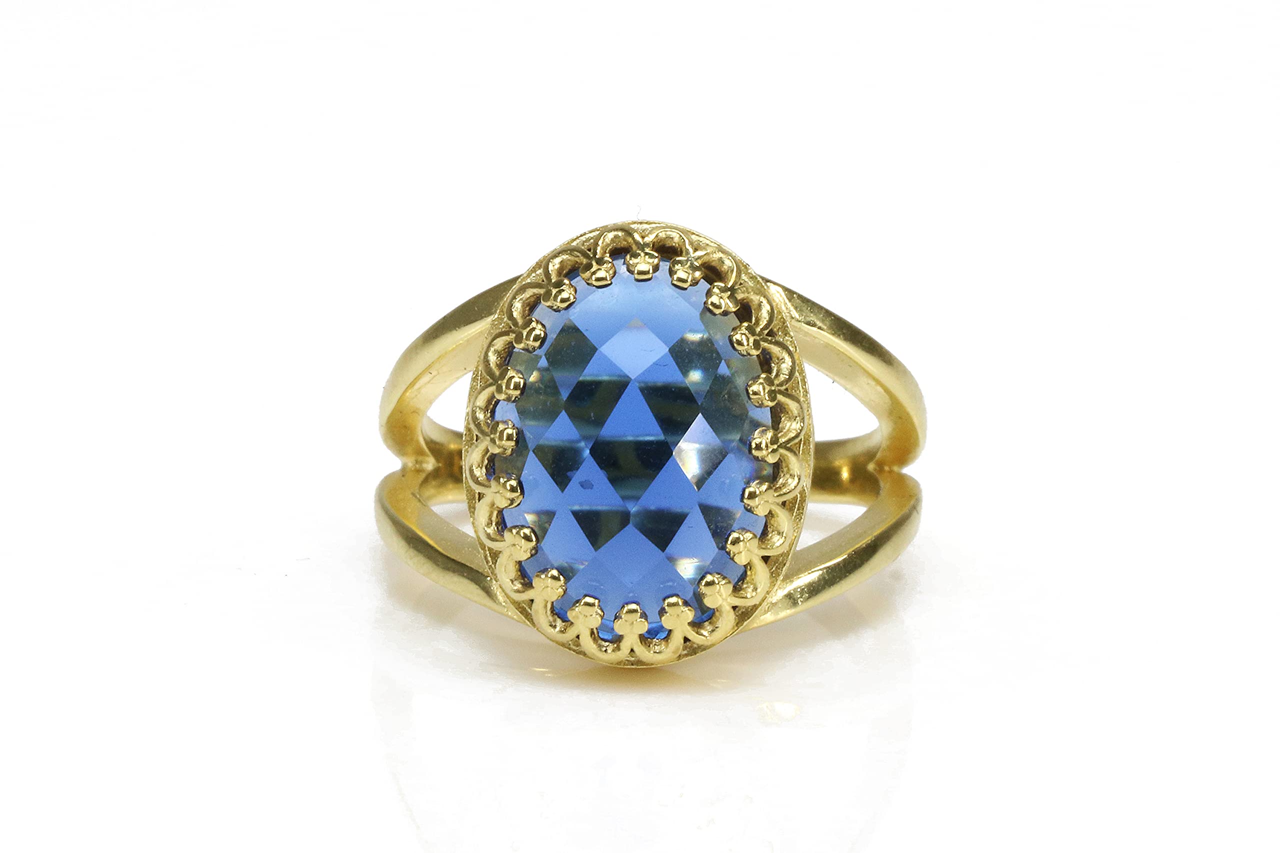 Anemone Schmuck Facettierte Saphir Ring - Vintage-Inspirierte Gelbgold-Ring - Individuelle Mode und Geschenke Oval Ringe für Frauen - Engagement, Versprechen, Geburtsstein Ringe für Sie