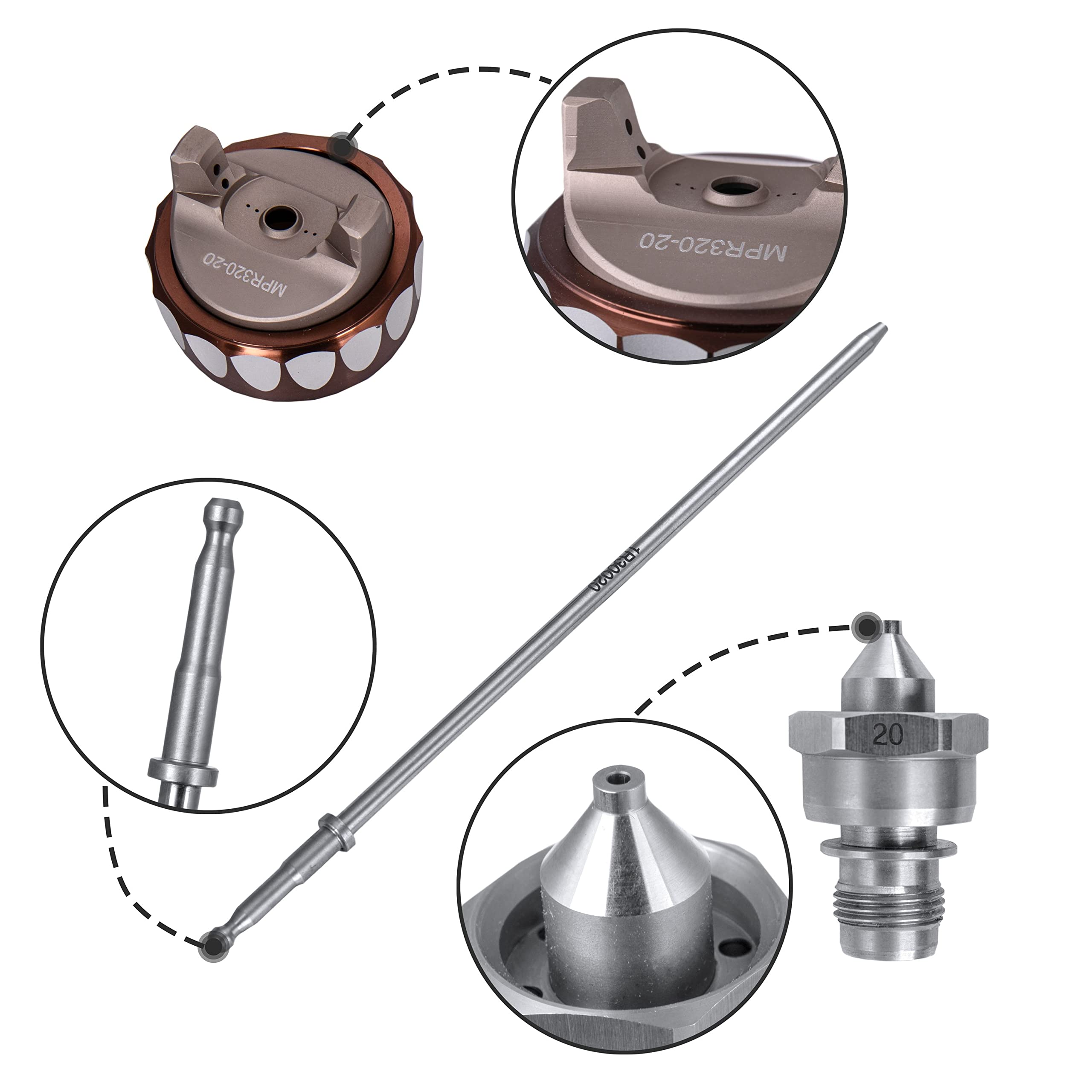 BenBow Kit di riparazione ugello di ricambio per pistola a spruzzo PK80 da 2,0 mm, Premium, pistola a spruzzo a compressore con tazza per getto di vernice per auto da 2,0 mm