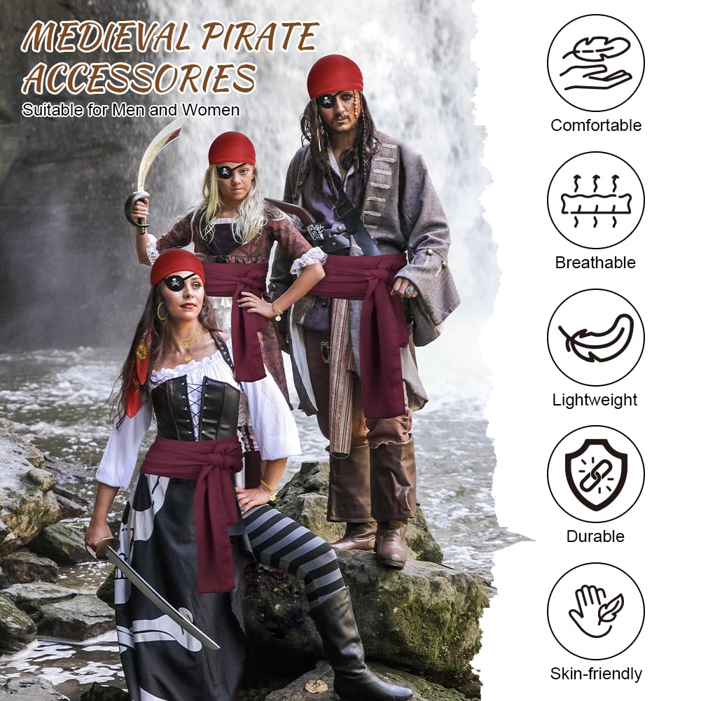 Alaoo Kit Accessori Pirata, Capitano Pirata Costume Accessori, Accessori Costume da Pirata con Cintura Bandana da Pirata, Accessori per Costume da Pirata per Halloween Carnevale Festa