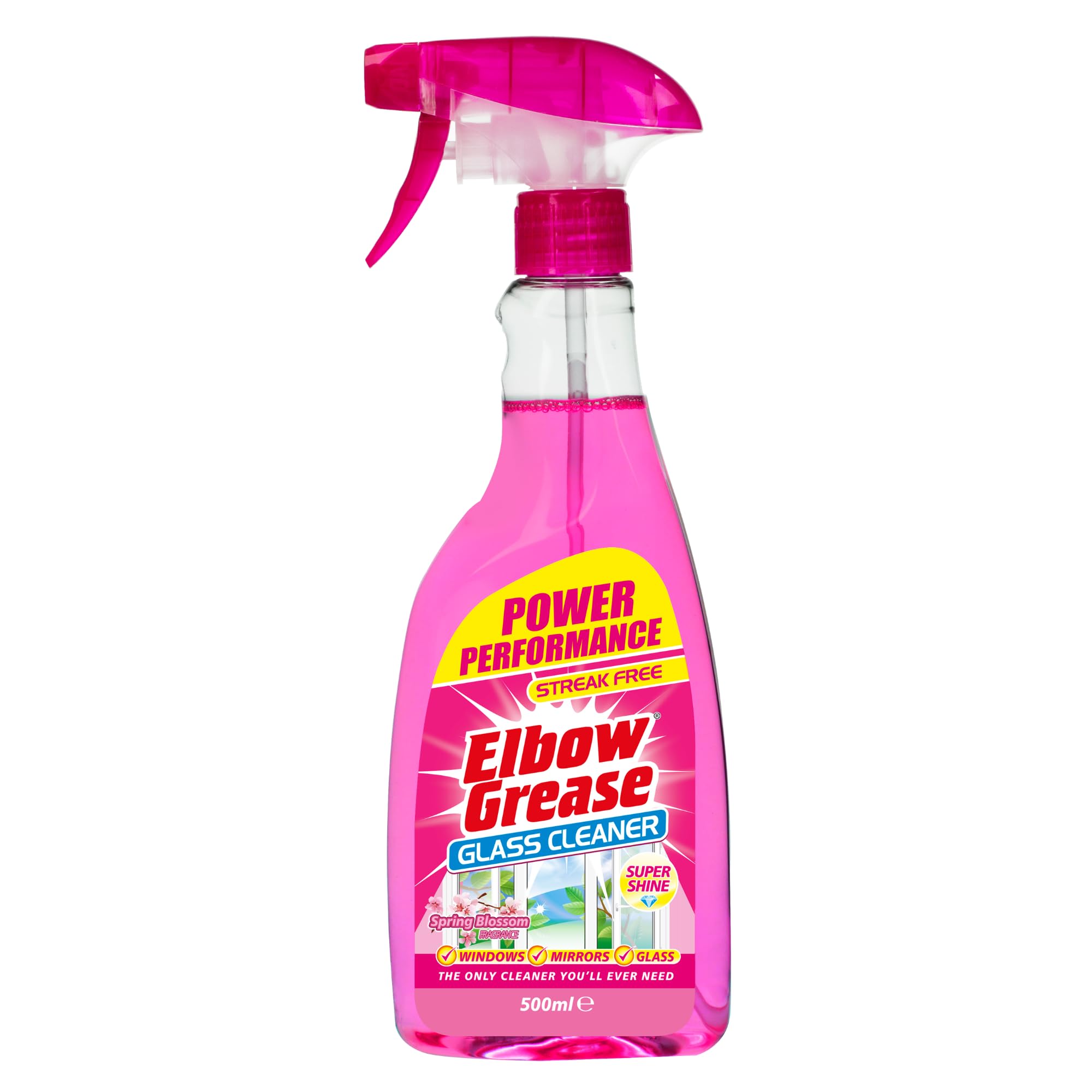 Elbow Grease Pink Glass Cleaner for Windows, Mirrors & Glass - Streak Free - Super Shine | Spring Blossom Fragrance (500ml)