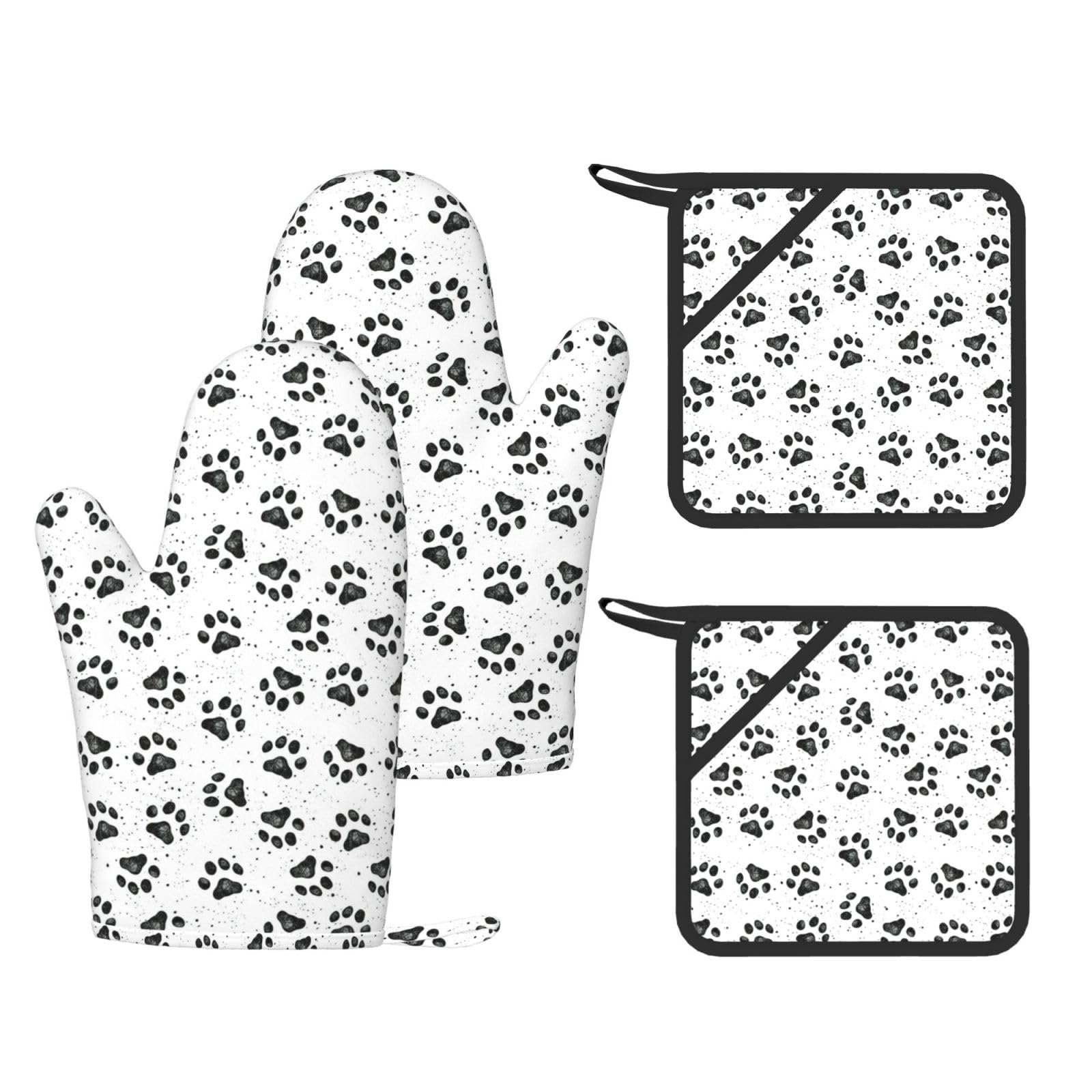 Gants de cuisine anti-chaleur motif pattes de chien pour four et plats