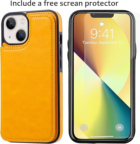 Miniatura 4 de Funda tipo cartera compatible con iPhone 13, funda protectora delgada con tarjetero, piel sintética de alta calidad con ranuras para tarjetas con