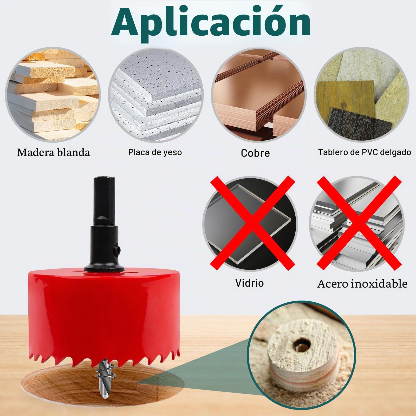 Sierras de Corona 100mm, M42 HSS Bi-Metal Corona Taladro con Adaptador Hexagonal y Taladro, Corona Metal para Pladur Madera Plástico, 1 pieza Rojo
