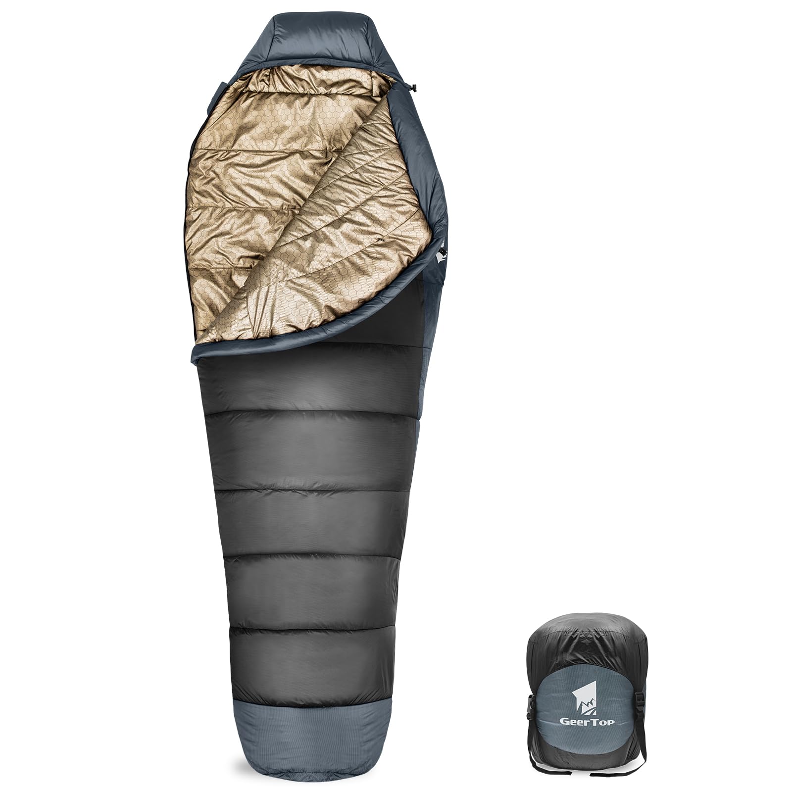 GEERTOP Mumienschlafsack für Erwachsene – Graphen-Technologie & Pflanzenfaser-Füllung, 3-4 Jahreszeiten Winterschlafsack (1500g, -3°C bis 4°C), Wasserabweisend, Warm für Camping & Auto-Reisen