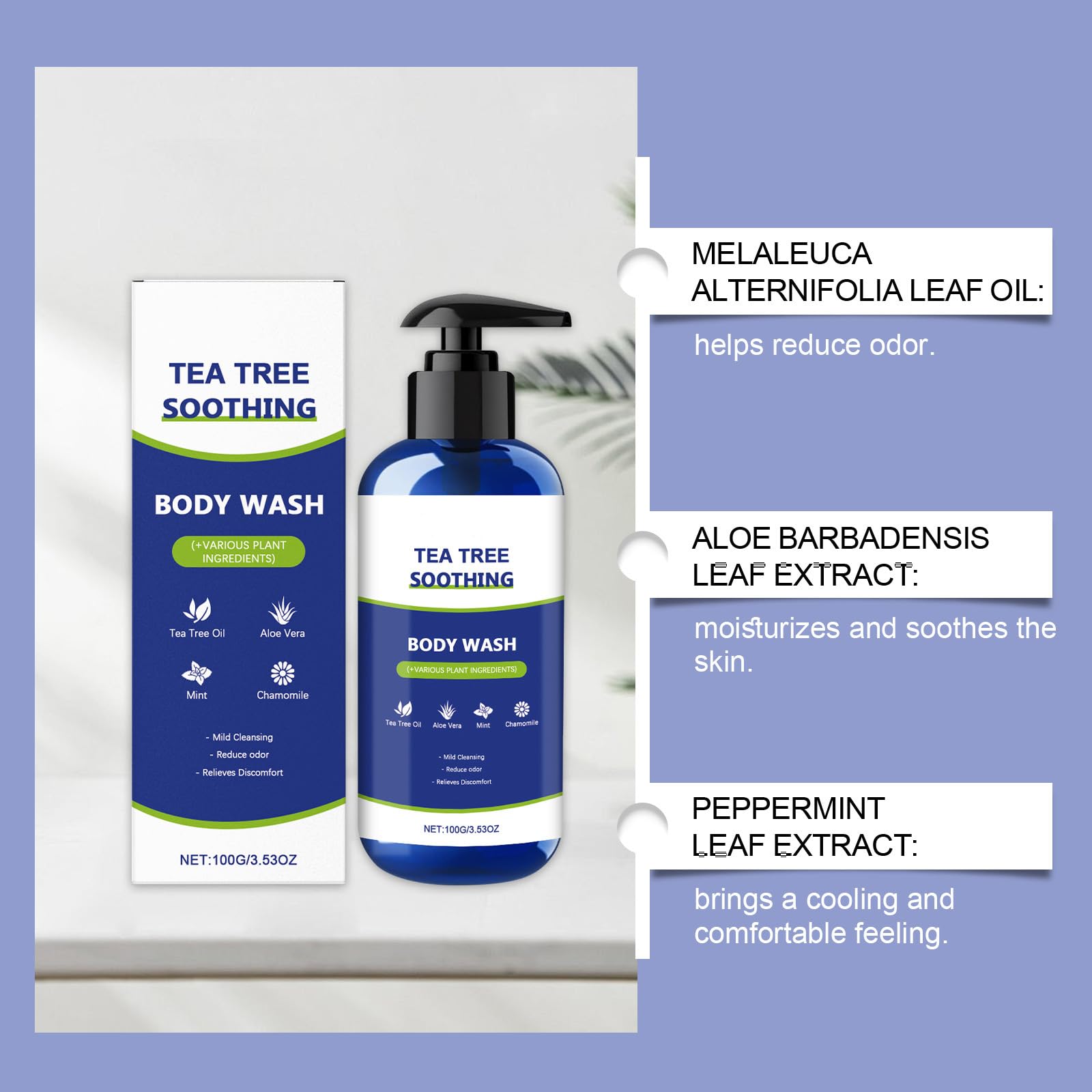 Tea Tree Gel doccia lenitivo con olio di tea tree e aloe vera, pulizia delicata per uomo e donna, aiuta a rinfrescare e ridurre l'odore del corpo, idratante per pelle liscia e sana (6 pezzi)