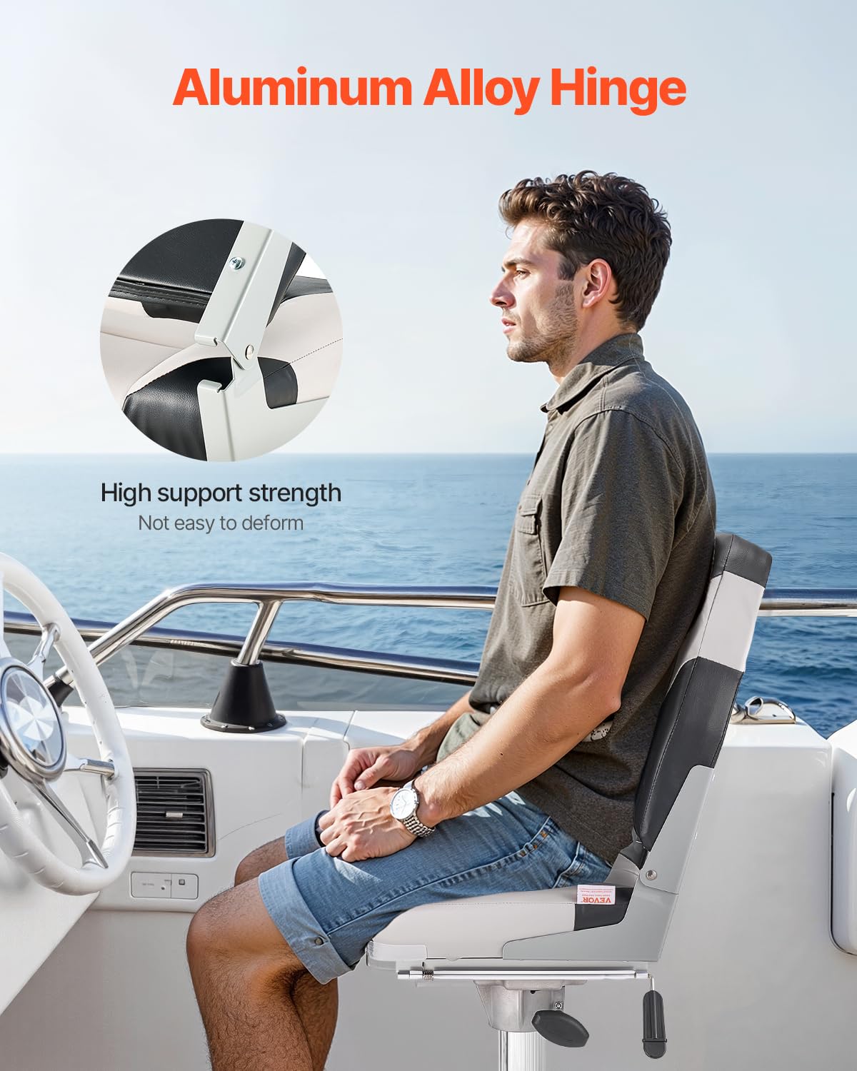 VEVOR Asiento de Barco con Respaldo Alto 2 Piezas Silla de Barco de Pesca Plegable con Cojín de Esponja Espesa y Cuero de PVC Impermeable Asiento de Bote Abatible para Barcos, Yates, Negro y Gris