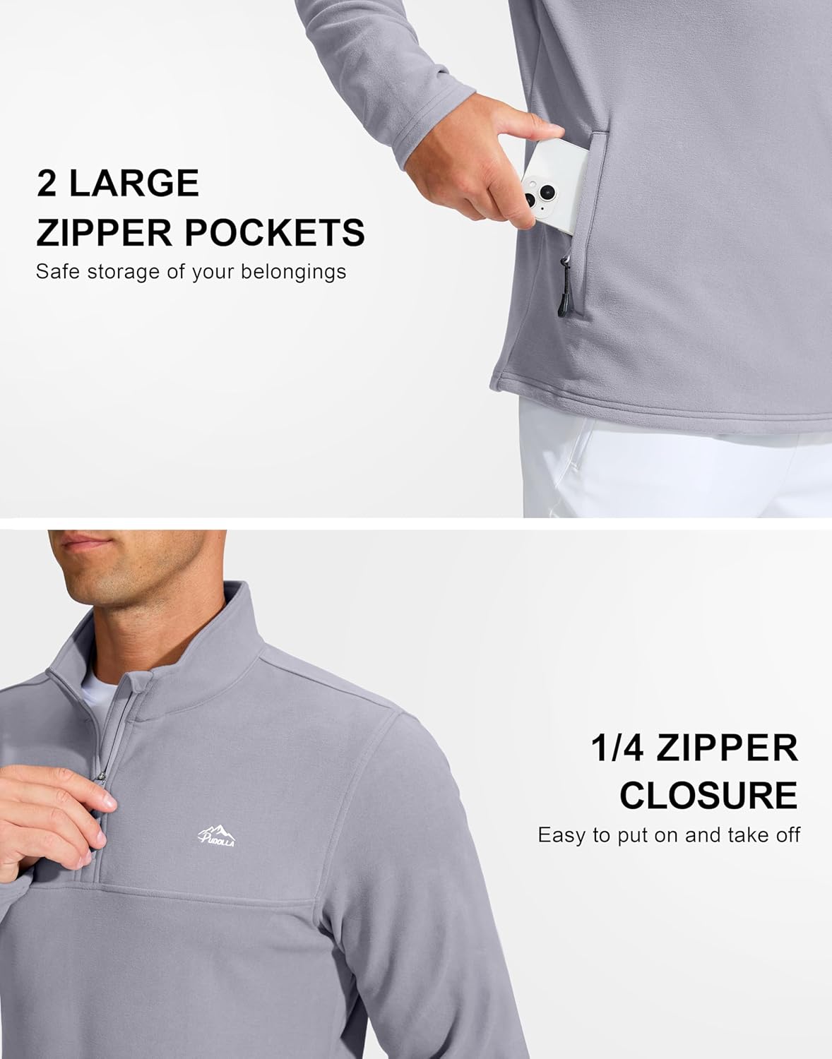 Pudolla Men's Quarter Zip Pullover with 2 Pockets Fleece Warm Soft Golf Sweatshirts for Athletic Workout Running - Image 4