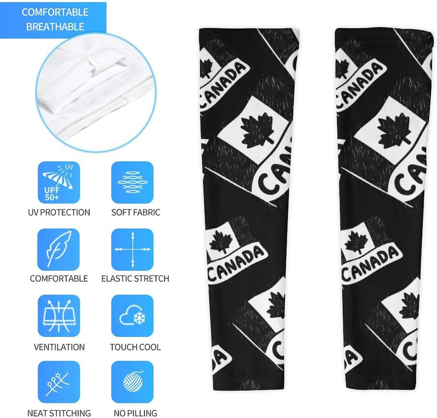 Canada Day Canadian Flag Maple Leaf Arm Sleeves Sun Protection Sleeves Sports Cooling Arm Compression Sleeve for Men Women