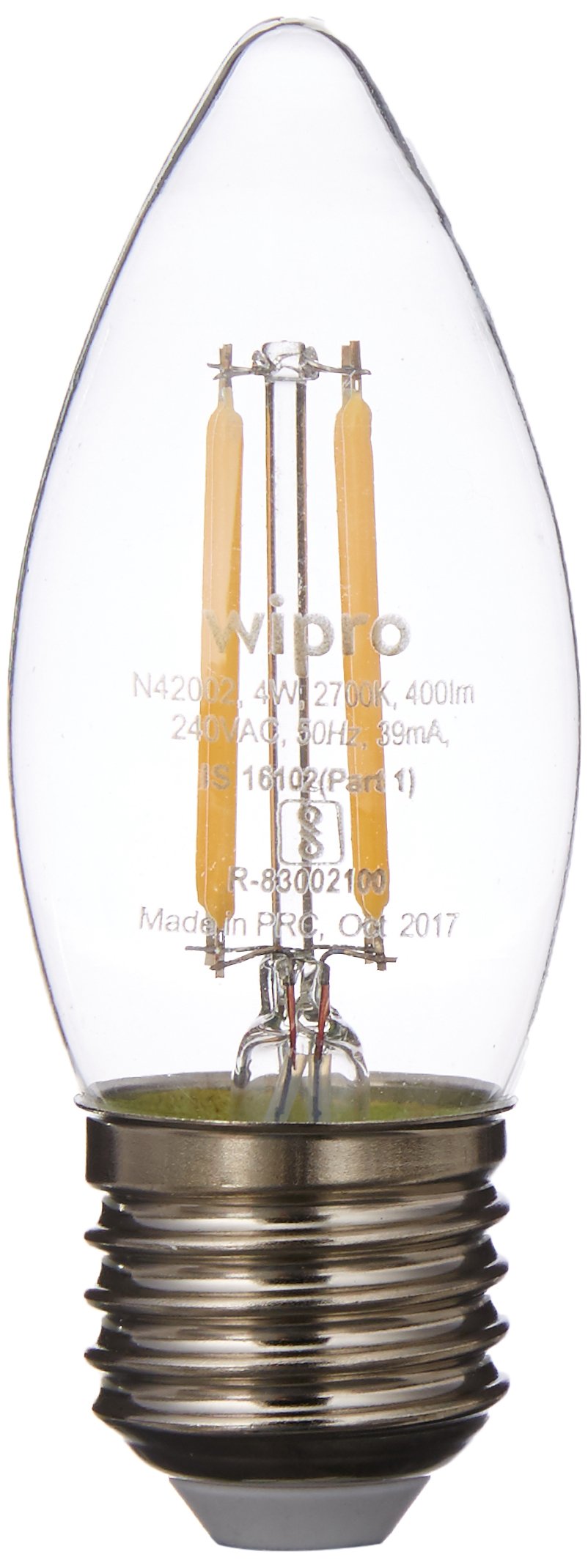 Wipro Garnet 4W Classic Candle LED Bulb for Decorative Lights, Chandeliers | Warm White (2700K) | E27 Bulb Base | High Voltage Protection (440V) | Surge Protection (4KV) | Pack of 6 (B078GZ4QZW) Amazon Price History, Amazon Price Tracker