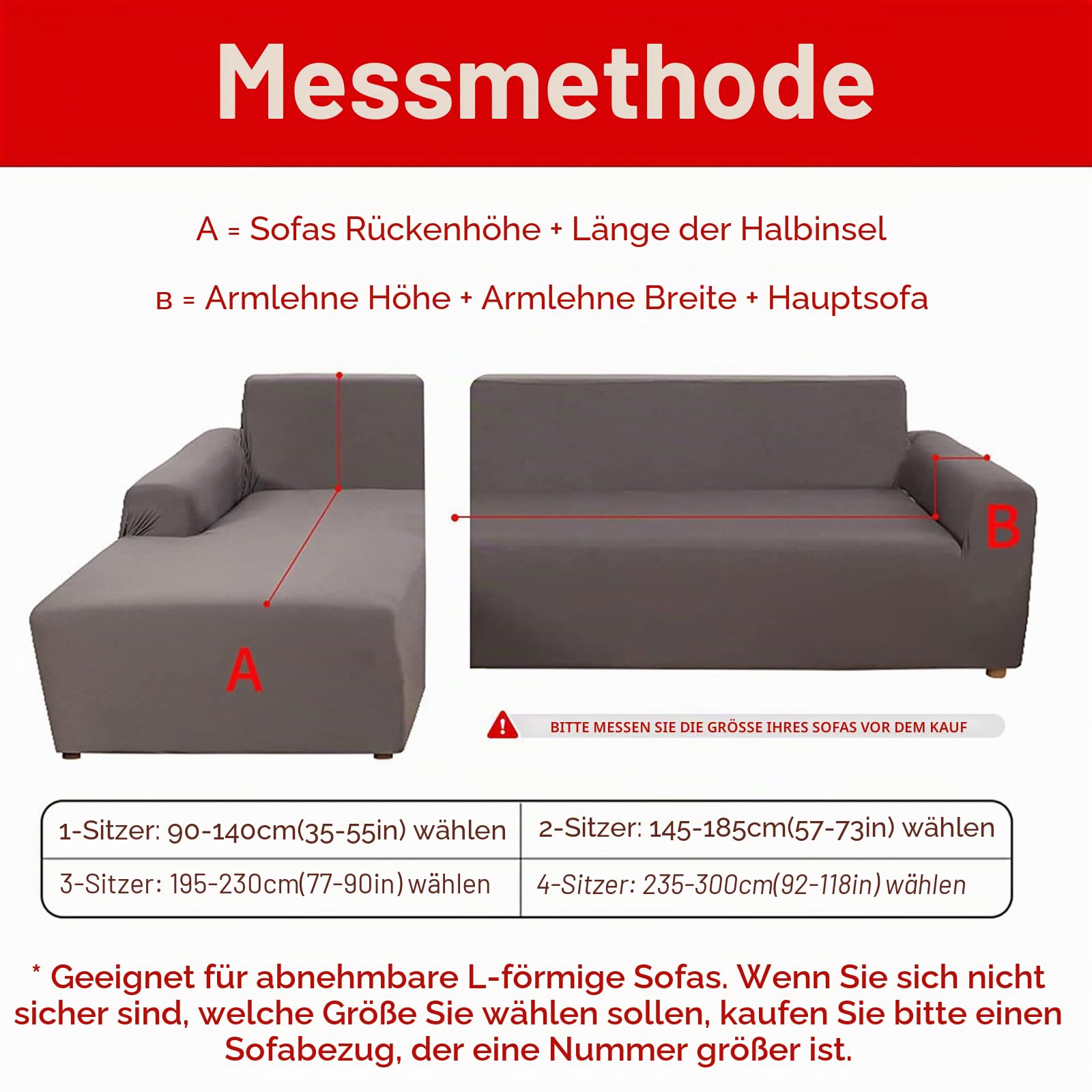 Jaotto Sofabezug Elastische Spandex Stretch Couchbezug für L-Form Sofa Überwürfe Universal Waschbar Sofaüberwurf 2er Antirutsch(3 Sitzer+4 Sitzer,Grau)
