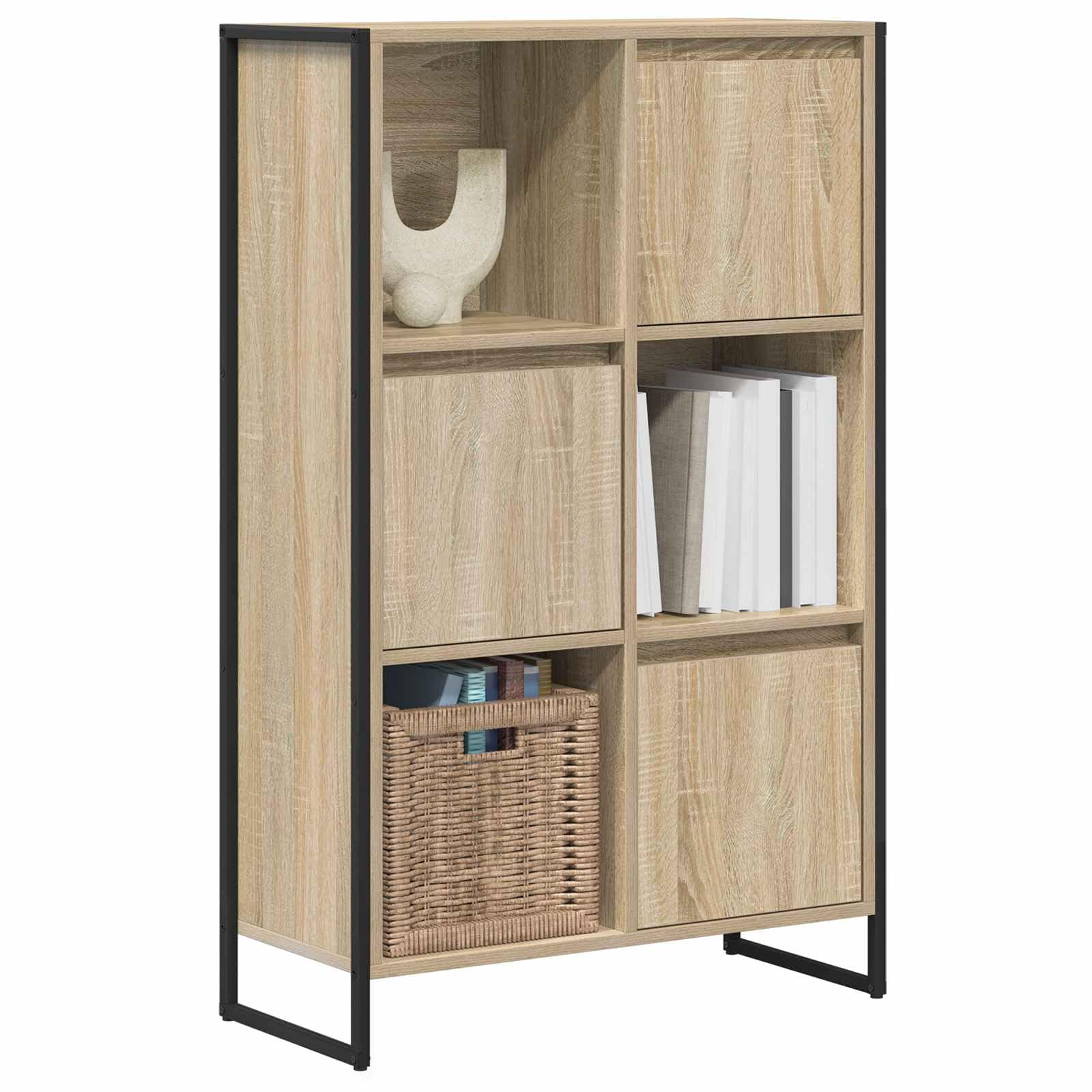 Regał na książki Sonoma 68 x 30 x 108,5 cm, materiał drewnopochodny z 3 drzwiami, stabilny system regałów do salonu, gabinetu, pokoju dziecięcego, korytarza i biblioteki, wszechstronne