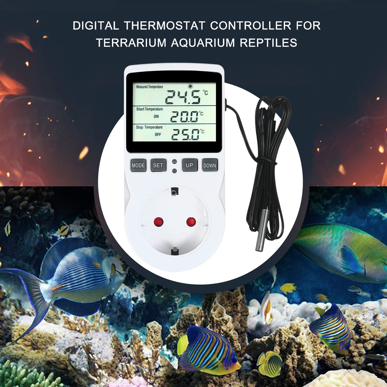 Reptilien Thermostat, Digitaler Thermostatregler mit Timer und Sonde für temperaturgesteuerte Steckdosen für Terrarium-Aquarium-Reptilien mit Treibhaussaatkeimung